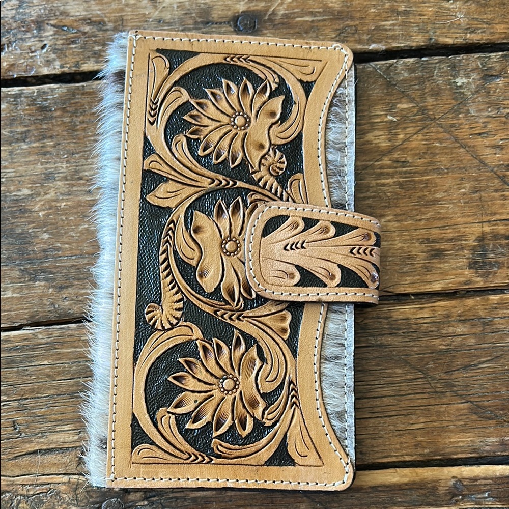 Tooled leather cowhide wallet